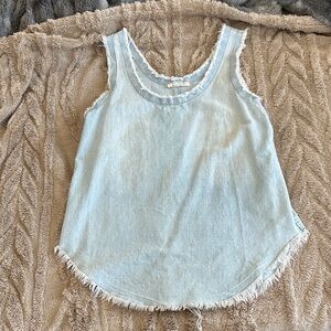 Nili Lotan Denim Blue Frayed Edge Top